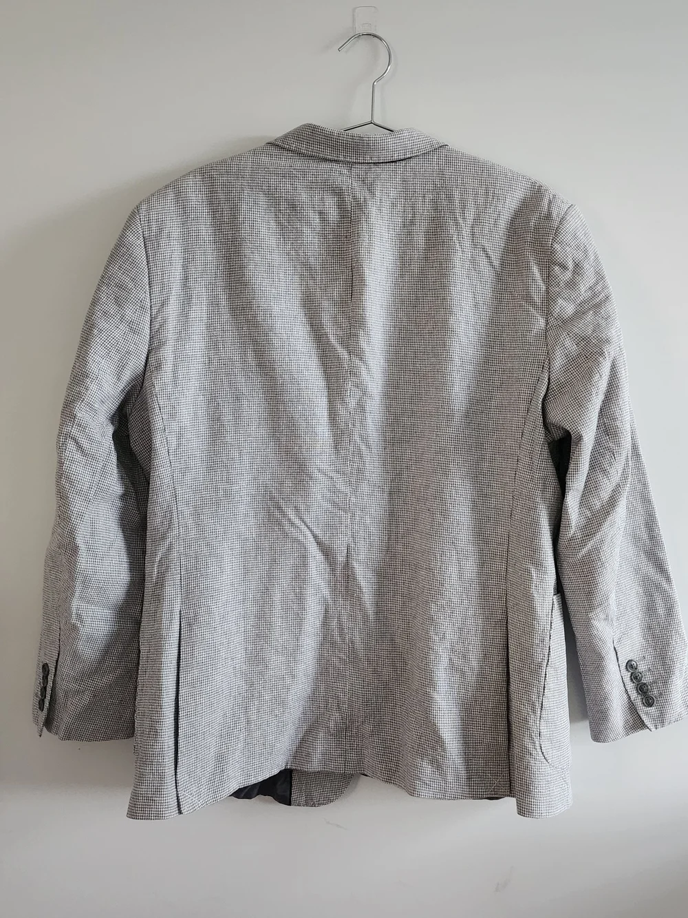 Stafford Linen Blend Men's 46R Blazer Sport Coat Gray Houndstooth Classic Fit